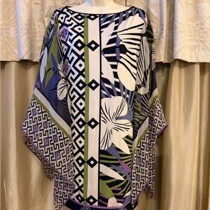 Analili Cream Tunic with Black Trim and Multi-Color Pattern